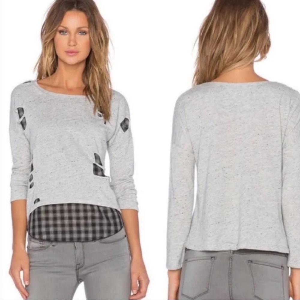 Generation‎ Love Long Sleeve Crewneck Distressed Plaid Layered Sweatshirt